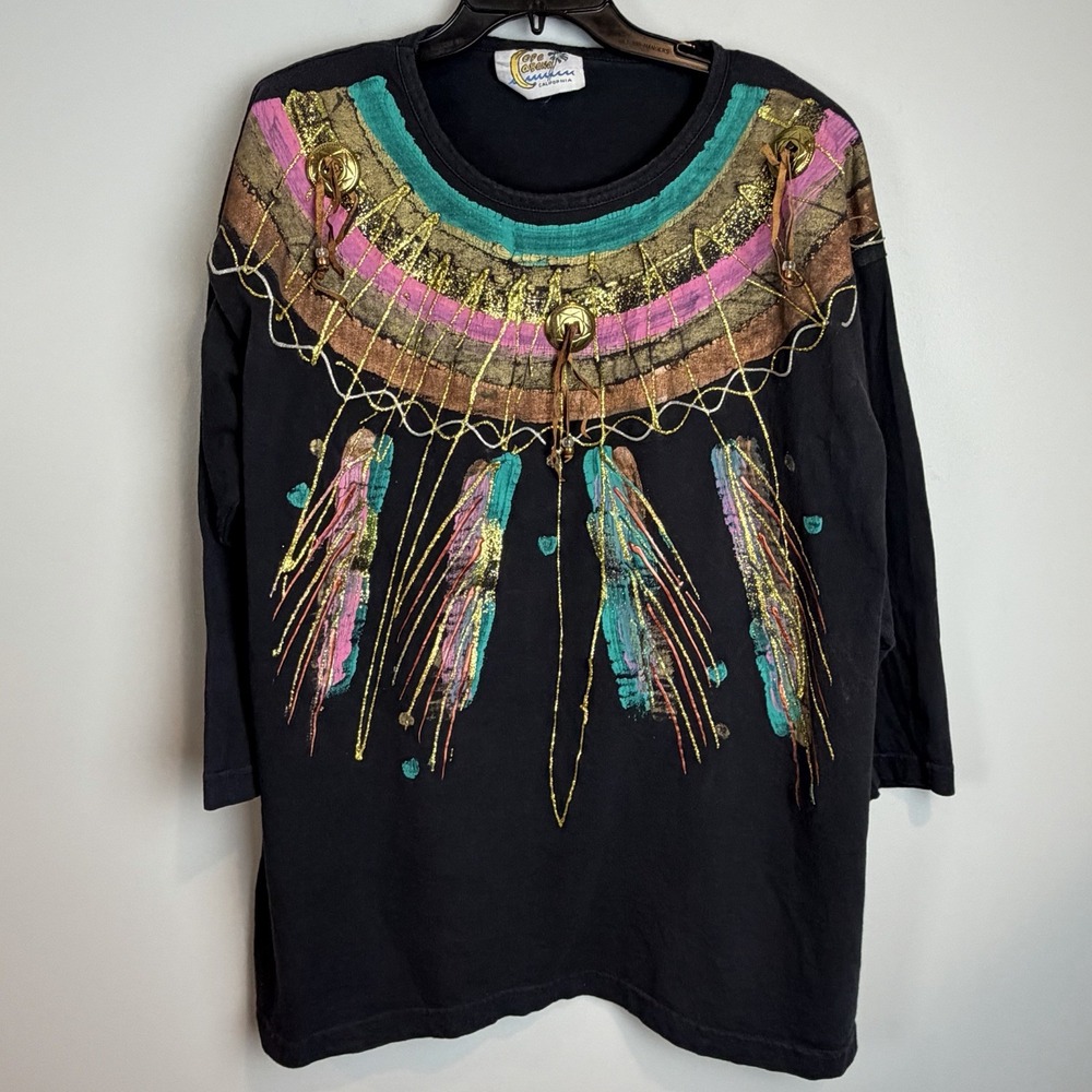 Vintage Copa Cabana California Hand Painted Artwear Top One Size 80s 90s